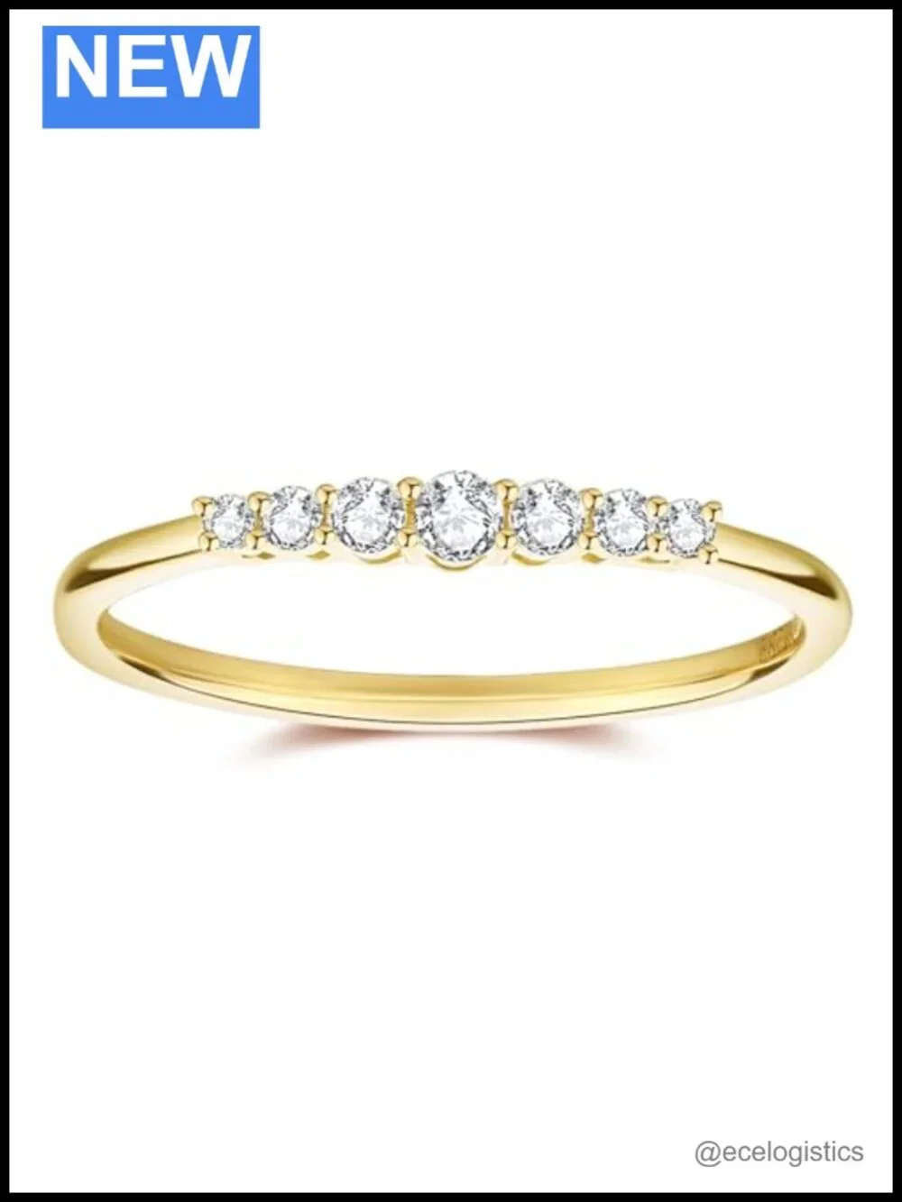 14K Gold Moissanite Ring 7 Stone Pavé Stackable Minimalist Band